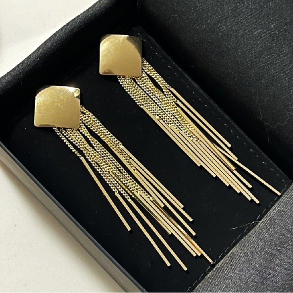 Elegant Gold Tassel Dangling Earrings With S925 Post